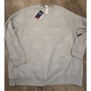 REEBOK IDENTITY VECTOR MENS RI AOP CREW NECK SWEATSHIRT 3X Grey NWT $55